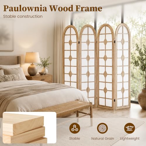 4 Panel Room Divider, Folding Shoji Screen - Natural (Variation: Natural / 4 Panel)