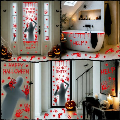 Halloween Bloody Window Clings Decorations - 6 Sheets Spooky Stickers