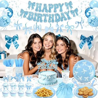 Blue Bow Birthday Decorations Set - Party Supplies for Girl's Party