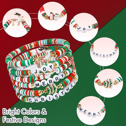6-Pack Colorful Christmas Bracelets Holiday Jewelry Gift Set