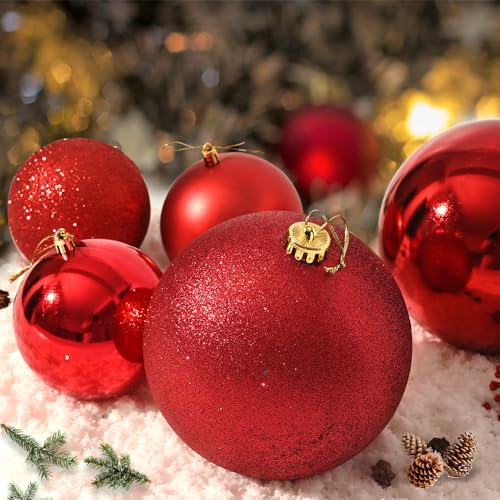 Large Outdoor Christmas Ornament Balls - Red 6-inch Shatterproof Set of 4 Variation of Red / 6" / 4PCS