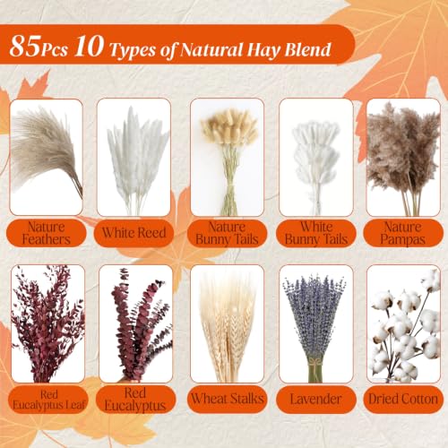 Dried Pampas Grass Bouquet 85Pcs Fall Winter Decor for Home & Wedding