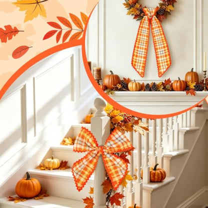 Fall Scalloped Wreath Sash Set for Front Door or Porch Decor - 2 Pieces