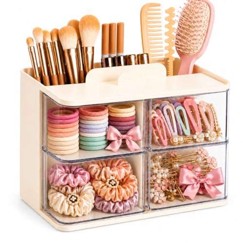 2-Tier Hair Accessories Organizer with Rotating Drawers and Phone Stand