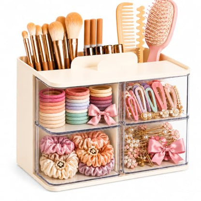 2-Tier Hair Accessories Organizer with Rotating Drawers and Phone Stand