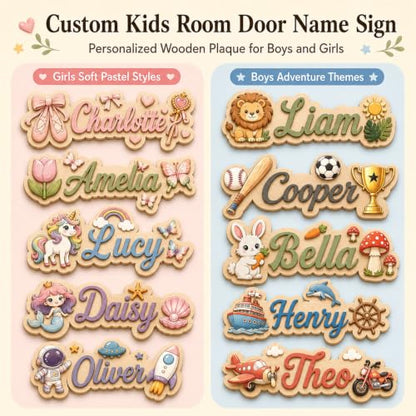 Personalized Nursery Name Sign - Fantasy & Princess Theme Wooden Wall Decor