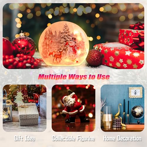 Lighted Christmas Snowman Lamp with Deer & Cardinal - Hand Painted Glass Holiday Decor