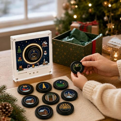 Christmas Fridge Magnet Music Player with 9 NFC Vinyl Discs - Black