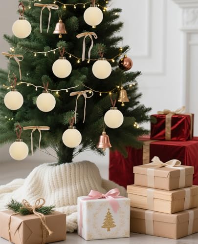 Velvet Christmas Balls Set - Creamy White 15 Pack with 10 Bows for Holiday Decor