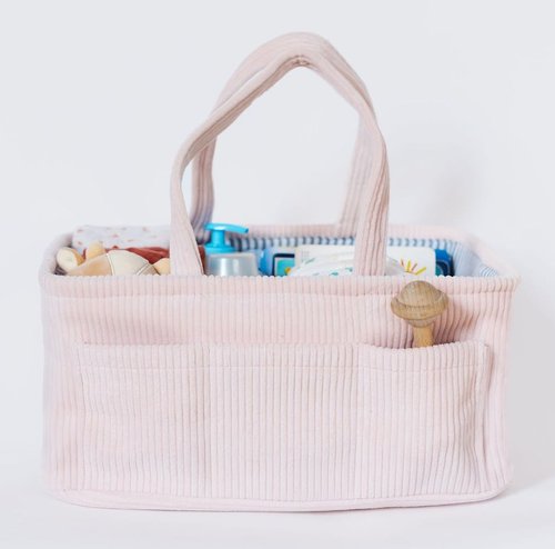 Itsy Bitsy Tot Diaper Caddy Organizer - Baby Pink Curdoroy Baby Storage Bin for Nursery & Car | Baby Shower Basket & registry Essential