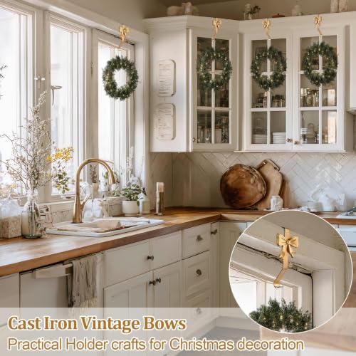 Christmas Stocking Holders Brass Bow Set - 6 Pcs Vintage Mantle Hooks