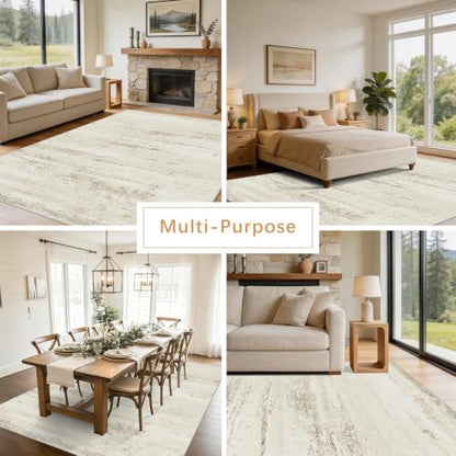 Washable 8x10 Area Rug for Living Room & Bedroom - Beige Ivory Brown Pink