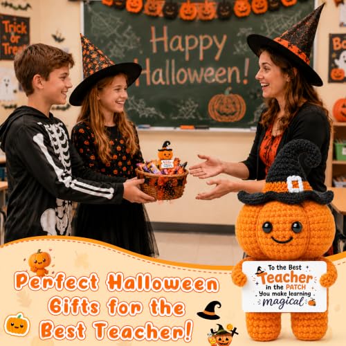 Halloween Teacher Gift Pumpkin Crochet Witches Hat Decor - Fall Appreciation
