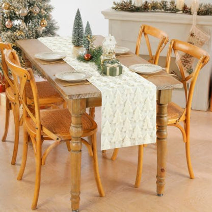 Faux Fur Christmas Table Runner Beige 13x60 Inch Soft Plush Holiday Decor
