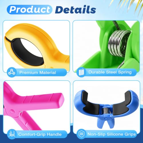 12 Pack Heavy Duty Beach Towel Clips with 4 Colors for Chairs & Pool Loungers