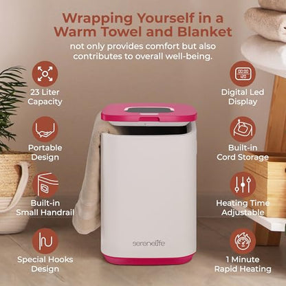 Electric Towel Warmer Bucket 23L with Essential Oils Holder Adjustable Timer