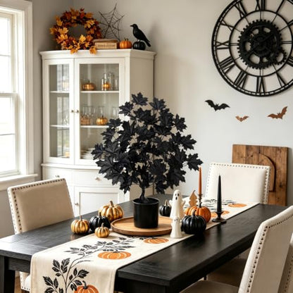 Artificial Black Maple Tree in Pot - 25.6 Inch Faux Fall Plant Gothic Decor - Black Variation