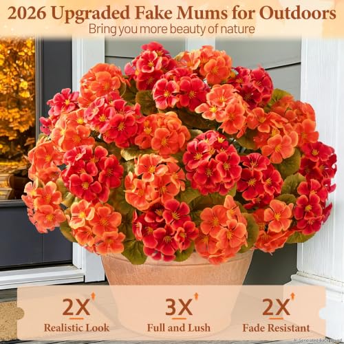 Mixed Orange 8-Pack Artificial Fall Flowers for Outdoors and Indoor Decor