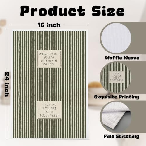 Bathroom - 09 Olive Green Striped Hand Towels - Waffle Textured Decorative Set
