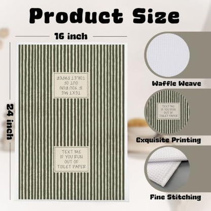 Bathroom - 09 Olive Green Striped Hand Towels - Waffle Textured Decorative Set