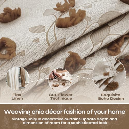 BGment Brown Floral Jacquard Curtains Set of 2 - 52W x 84L Rustic Living Room Window Drapes