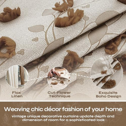 BGment Brown Floral Jacquard Curtains Set of 2 - 52W x 84L Rustic Living Room Window Drapes