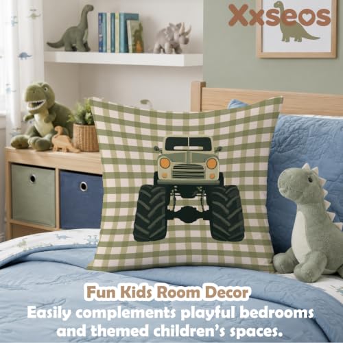 Monster Truck Room Decor Pillow Cover 18x18 Car Green for Boys Bedroom