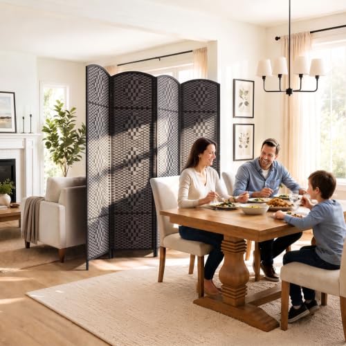 Room Divider 4-Panel Wall Partition - Mocha Brown, Full Height Folding Screen