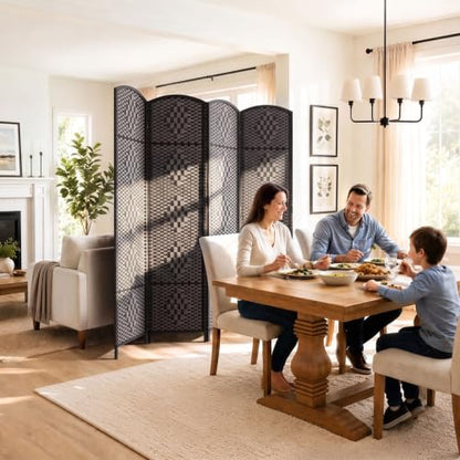 Room Divider 4-Panel Wall Partition - Mocha Brown, Full Height Folding Screen