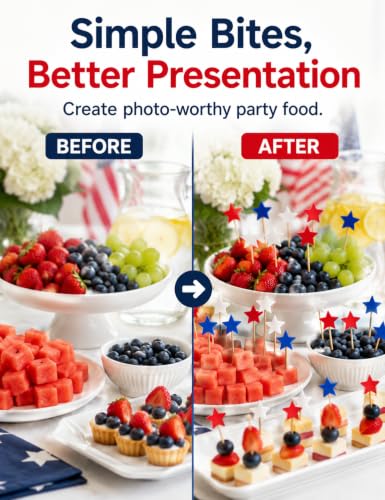 Red White Blue Star Cocktail Picks 100 Pcs - Patriotic Food & Drink Skewers