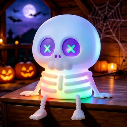 RGB Silicone Skull Night Light Kids Skeleton Lamp with Touch Control - Colorful Skull 01