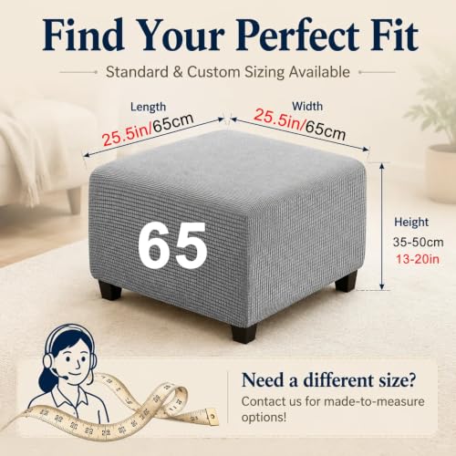10/26x26 Inch Stretch Ottoman Cover Square Footstool Slipcover Soft Elastic