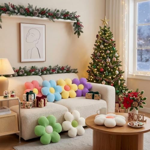 Flower Shaped Floor Pillows Set - 20 Colorful Daisy Plush Cushions for Home & Living