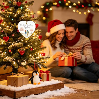 First Christmas Together Heart Ceramic Ornament - Couple Holiday Keepsake - Variation: Together