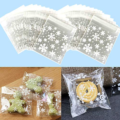 Christmas Snowflake Candy Bags 100PCS Self-Adhesive Treat Bags for Gifts