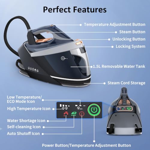 Steam Station for Clothes with LED Screen - Dark Blue