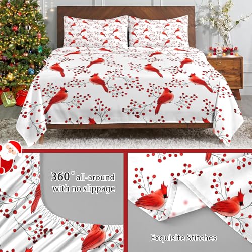 WeCozy Christmas Bird Twin Bed Sheet Set - 3 Pieces, Flat Pillowcase & Deep Pocket Fitted Sheet