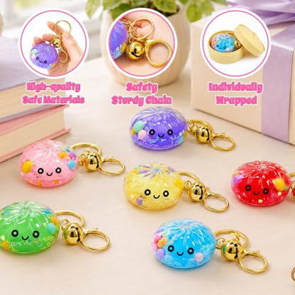 6PCS Kawaii Fidget Keychain Toy with Bell - Acrylic Flow Bun Design