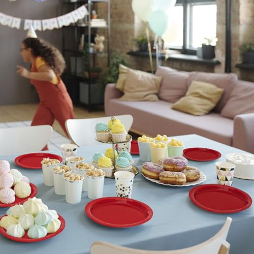 Heavy Duty Red Paper Plates 7 Inch - Pack of 50, Disposable Party Dinnerware