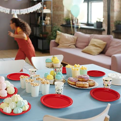 Heavy Duty Red Paper Plates 7 Inch - Pack of 50, Disposable Party Dinnerware