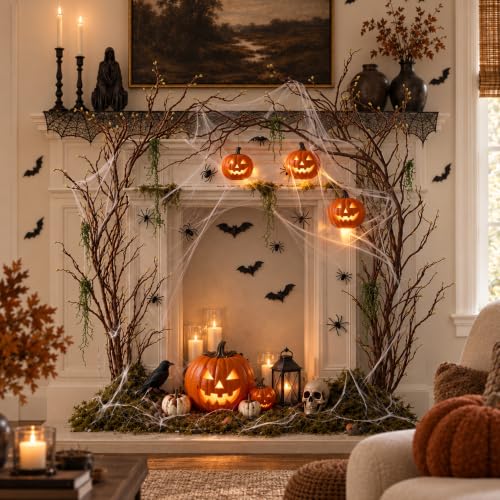 Halloween Artificial Tree Branches Set - 118 Inch Haunted Forest Decor with Spiders Bats and Webs