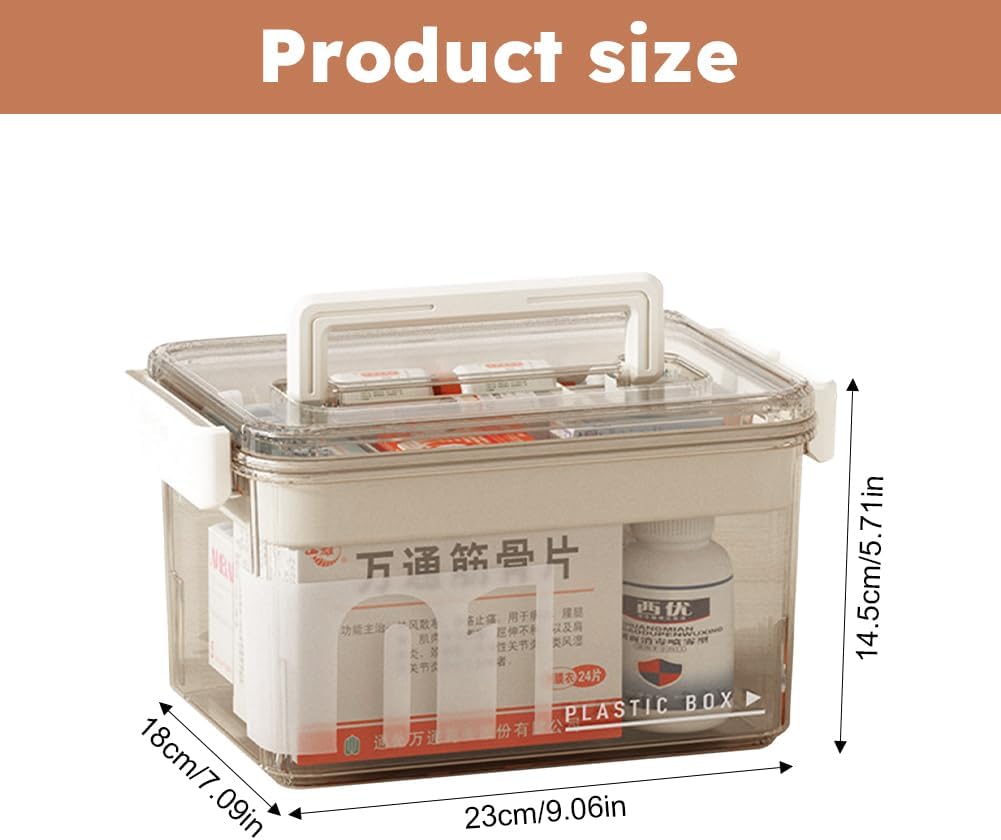 Skiennix Medicine Storage Box - Clear Plastic Organizer with Handles & Removable Tray for Home, Office & Travel