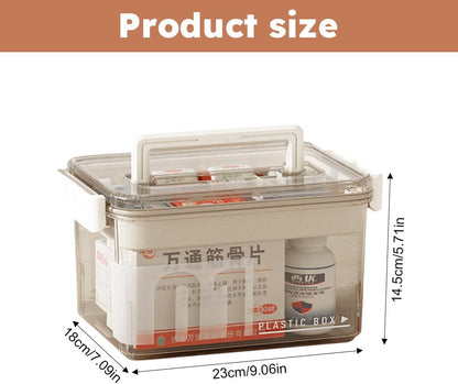 Skiennix Medicine Storage Box - Clear Plastic Organizer with Handles & Removable Tray for Home, Office & Travel