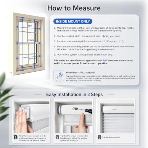 Blackout Cellular Shade 22 W x 64 H - Cordless No Drill Tension Mount