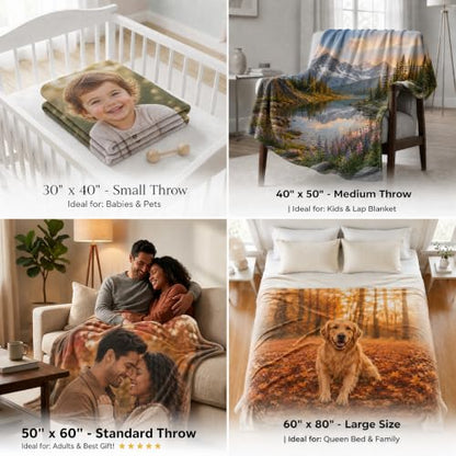 Personalized Photo Blanket 60x50 Inch Custom Soft Throw for Gifts