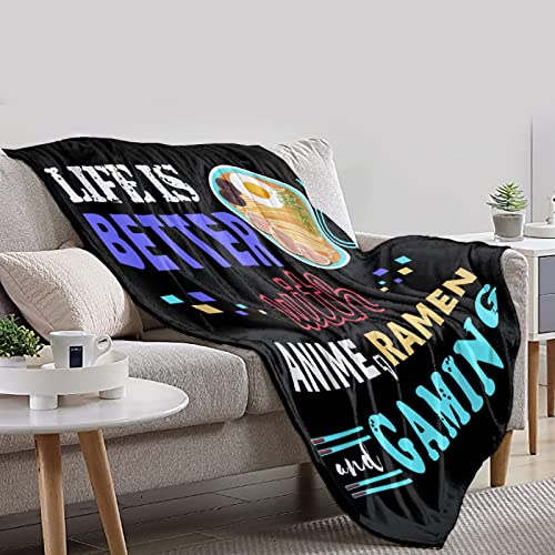 Batsujozaiku Anime Ramen Throw Blanket - Gaming Gifts for Adults & Kids, Large 80 x 60in Variation of Life is Better With Gaming