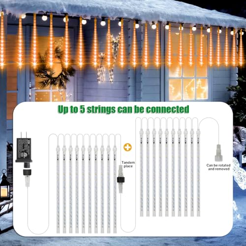Outdoor LED Meteor Shower Icicle Lights - 12-Inch, Waterproof, Orange Variation
