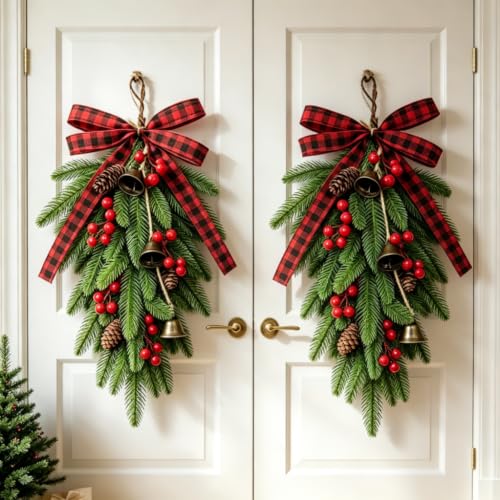 2Pcs 19.7-Inch Lighted Christmas Teardrop Swag for Front Door Decor - Variation of THIS listing