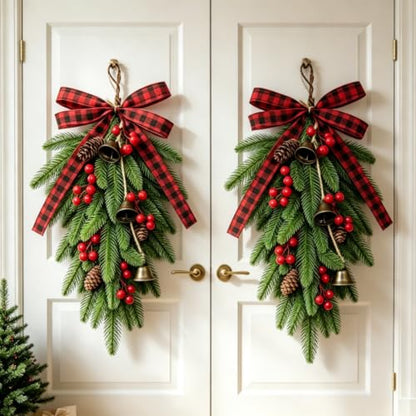 2Pcs 19.7-Inch Lighted Christmas Teardrop Swag for Front Door Decor - Variation of THIS listing