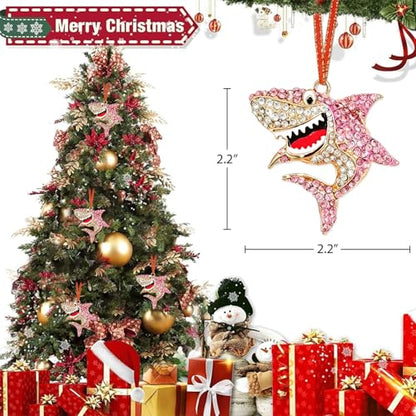 Pink Shark Christmas Ornament - Coastal Metal Holiday Decor for Tree, Wall & Gift